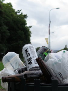 Garage Project 'White Trash' and "Pernicious Weed' in evidence in a bin at Trentham Station