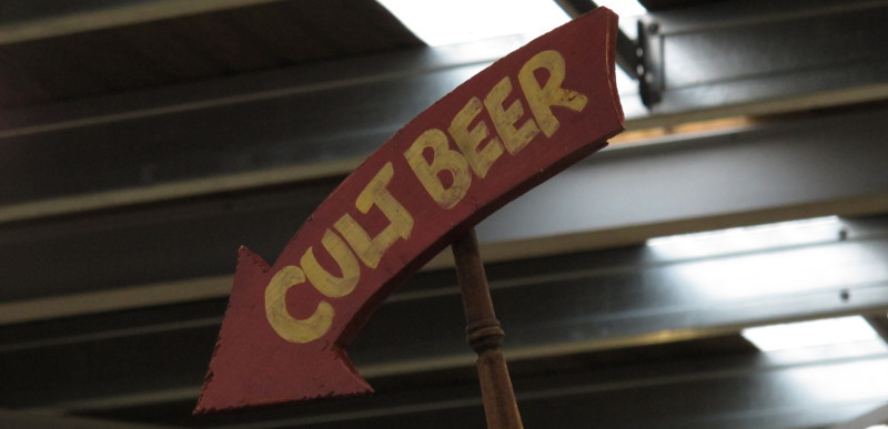 Cult Beer sign from Hashigo's portable bar (X-Ale at ParrotDog, 21 April 2012)