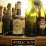 The top of the pint shelf, with an RSB bottle