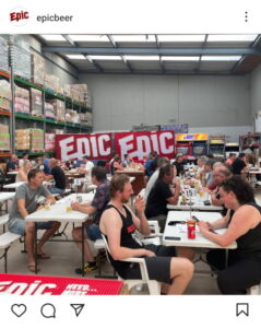 The Epic taproom in Auckland, a large grey warehouse space