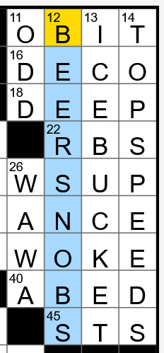Screenshot from the New York Times Crossword, with the answer BEERSNOBS running down highlighted